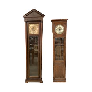 2 Antique Wooden Ganfather & Grandmother Clocks