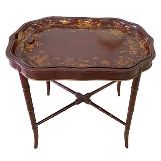 Antique French Wood & Papier Mache Tray Tea Table