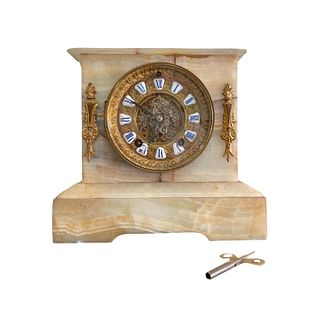 Antique Ansonia White Onyx Case Mantel Clock