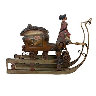 Vintage Wood & Iron Figural Sled Child's Toy