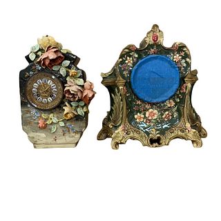 Lot Of 2 Art Nouveau Porcelain Case Mantel Clocks