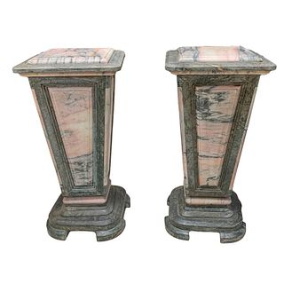 Pair of Pink & Gray Marble Deco Style Pedestals