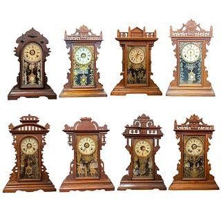 Lot 8 Antique Wooden Case Bracket Mantel Clocks