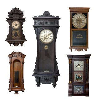 Lot of 5 Antique Wooden Case Bracket Wall Clocks
