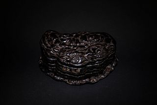 Qing Yongzheng: A Carved Zitan Lingzhi Shaped Ink Washer 