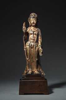 Tang Dynasty: A Gilt Bronze Standing Buddha Statue