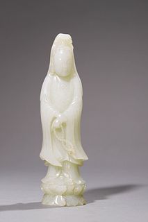 Ming: A Carved White Jade Avalokitesvara Statue