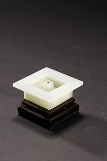 Qing Dynasty: A White jade square shaped table incense stick Holder