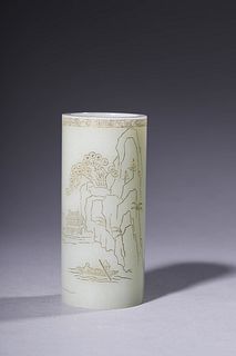 Qing Dynasty: A Carved Jade Joss Stick Holder