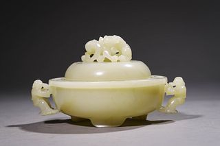 Qing Qianlong: A Carved White Jade Incense Burner