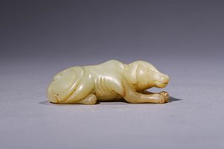Yuan Dynasty:  A Carved Jade Dog Figurine