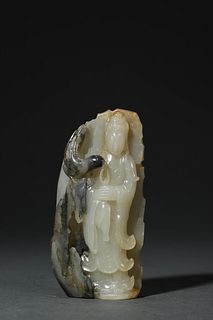 Qing Dynasty: A Carved Jade Guanyin Statue