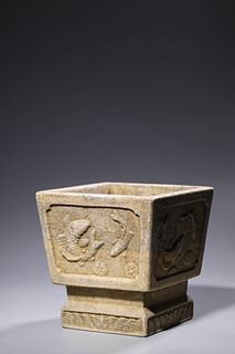 Ming Dynasty: A Carved Stone Fish Pattern Square Basin
