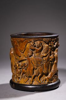 Qianlong Period of the Qing Dynasty: A Carved Boxwood Brushpot