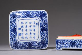 Qing Dynasty: A Blue and White Porcelain Ink Box