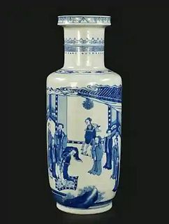 A Chinese Blue and White Porcelain Rouleau Vase.