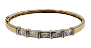 JWBR 14k Yellow Gold and Diamond Hinged Bangle Bracelet