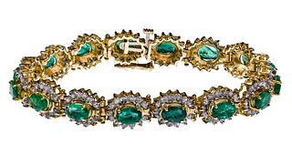 14k Yellow Gold, Emerald and Diamond Bracelet