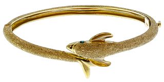14k Yellow Gold Dolphin Hinged Bangle Bracelet