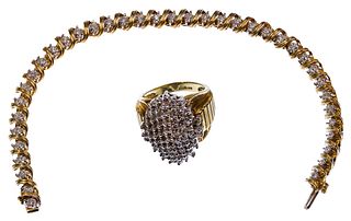 10k Yellow Gold and Diamond Ring and Bracelet