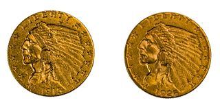 1915, 1926 $2 1/2 Gold VF Details / XF