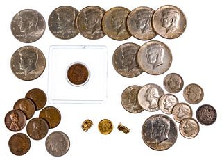 Silver Coin, $1 Gold, Dental Gold and 1c Assortment