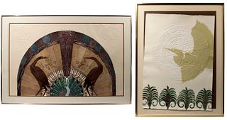 Jonna White 'Sun' and 'Dragon Fan' Embossed Etchings