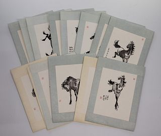 Xu Beihong (Chinese, 1895-1953) Portfolio of Ink on Paper Works