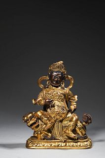 Qianlong Qing Dynasty: A Gilt Bronze Seated Statue of the God of Wealth