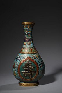 Qianlong Qing Dynasty: An Imperial Cloisonne Enamel Vase with Eight Immortals Longevity and Five-Clawed Dragon Pattern
