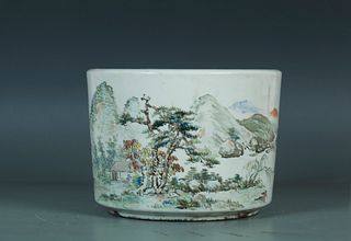 Qing Dynasty: A Famille Verte Porcelain Brushpot