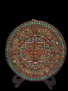 A Round Bronze Gilt Silver Thousand Hands and Faces Avalokitesvara Ritual Instrument
