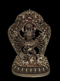 A Bronze Gilt Silver Tibetan Deity 'Da Wei De Jin Gang' Statue