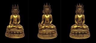 A Group Gilt Gold Three Treasure Buddha Statues