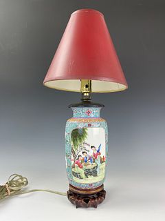  Chinese Famille Rose Porcelain Vase Lamp