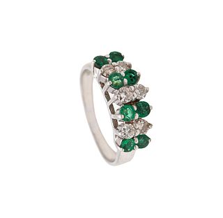 Cockail Ring in 14k Gold with 1.06 Cts in Diamonds & Emeralds