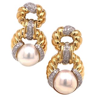 18k  Gold Diamond and Mabe Pearl Earrings