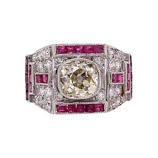 2.55 ctw Diamonds & Rubies Platinum Art Deco Ring