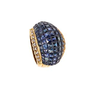 Cockail Ring in 18k Gold 12.28 Cts in Sapphires & Diamonds