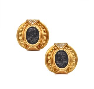 Earrings in 18k Gold with 9.78 Cts in Diamonds & Onyx
