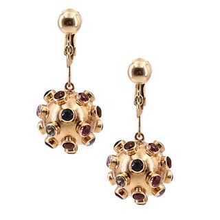 Sputnik Gemstones Dangling Earrings in 14/18 k Gold