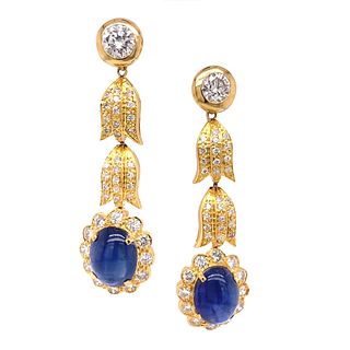 16ctw Diamonds & Sapphires 18k Gold Chandelier Earrings