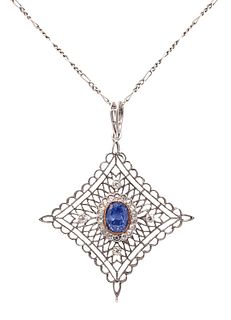 Chained Pendant necklace in Platinum with 2.71 Cts Sapphire & Diamonds