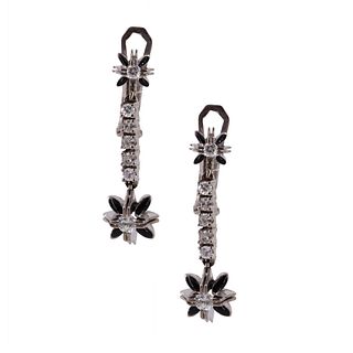 Art Deco Drop Earrings with Diamonds & Enamel