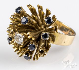 14K gold, diamond, and sapphire ring