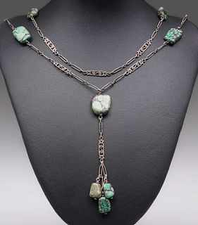Arts & Crafts Sterling Silver & Turquoise Necklace c1905