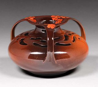 Rookwood Pottery Clara C. Lindeman Three-Handled Cutout Vase 1900