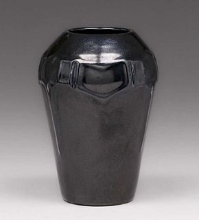 Walrich Pottery - Berkeley, CA Hand-Carved Black Vase c1920s