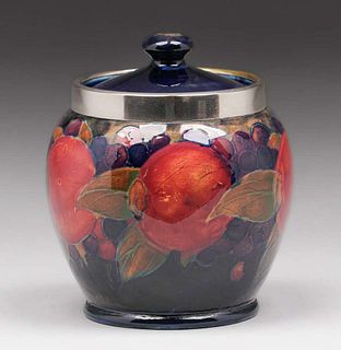 Moorcroft Pottery Pomegranate Pewter-Mounted Covered Vase c1920