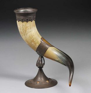 WMF German Arts & Crafts Mounted Horn Vase c1910